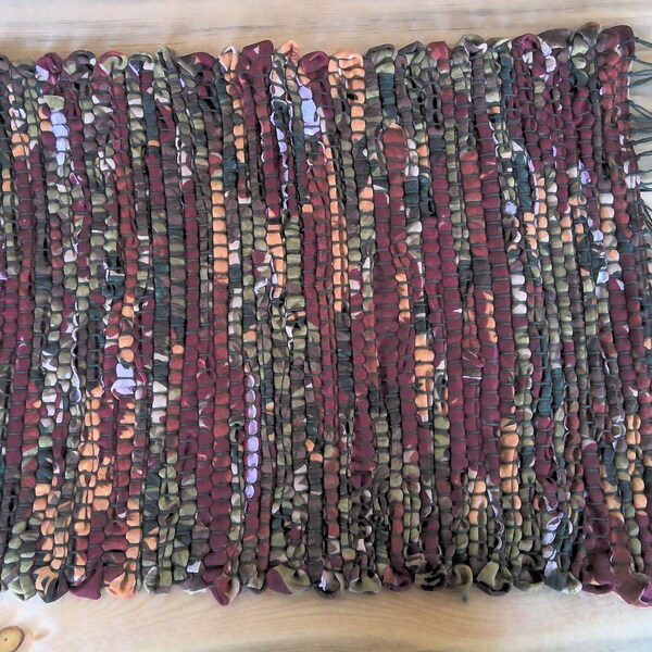 Yellow, Red and Green Placemats Handwoven Rag Style Upcycled Material. Unique table decor or gift idea. Country style. 4 available.