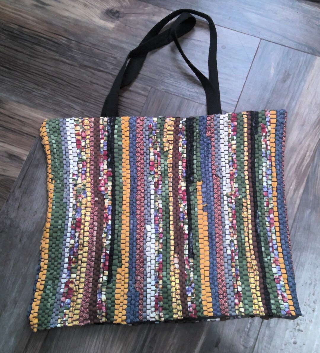 Unique Rag Rug Style Handwoven Fabric Large Grocery or Tote Bag. Two ...