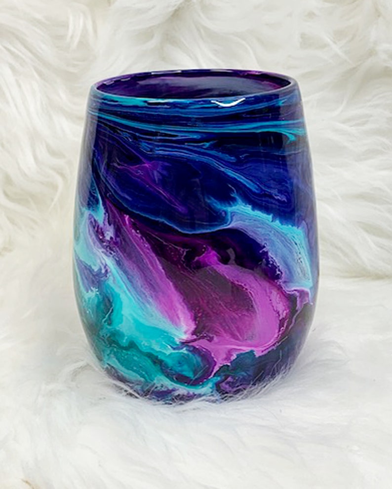 Stemless Wine Glasses, Teal and Purple Housewarming Gift, Unique Couple Wedding Gift, Bride and Groom Glasses, Bridesmaid Wine Glass Gifts image 5