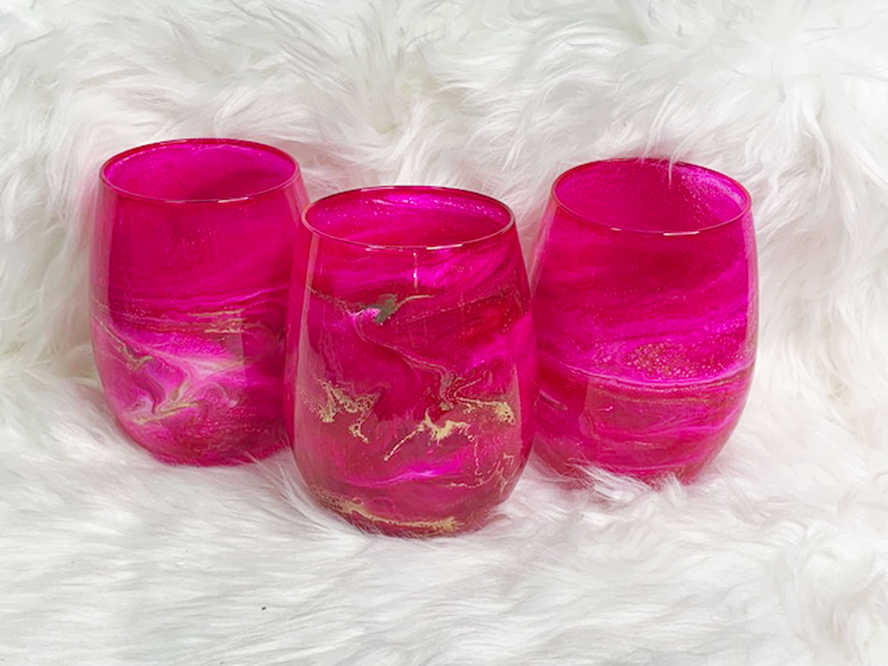 Neon Pink Stemless Wine Glasses, Hand Painted Wine Glasses, Pink Drink ...