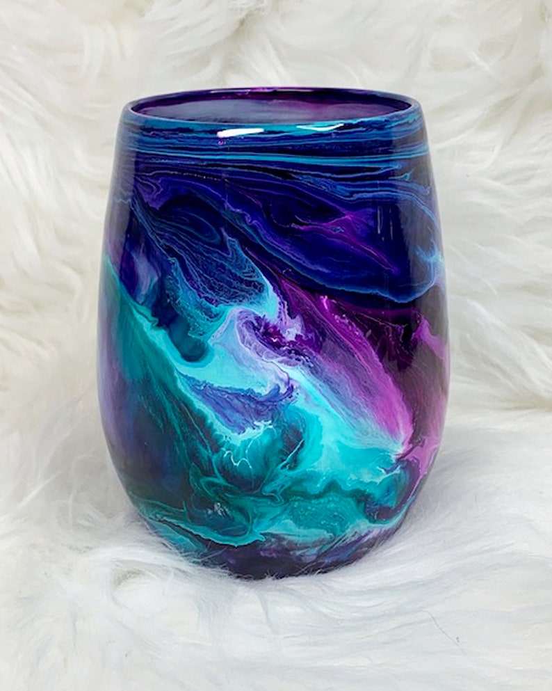 Stemless Wine Glasses, Teal and Purple Housewarming Gift, Unique Couple Wedding Gift, Bride and Groom Glasses, Bridesmaid Wine Glass Gifts image 7