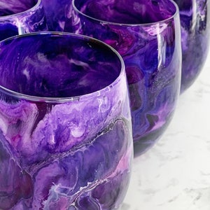 Purple Galaxy Hand Painted Resin Art Stemless Wine Glasses, Unique Barware, Birthday Gift, Wedding Gift, Bridesmaid Gifts, Hostess Gifts image 10