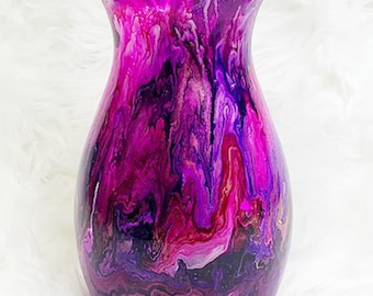 Pink and Purple Hand Painted Vase, Resin Art Home Decor, Hot Pink Room Decor, Beautiful Glass Vase, Vibrant Colorful Accent Piece