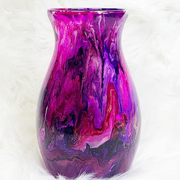 Pink and Purple Hand Painted Vase, Resin Art Home Decor, Hot Pink Room Decor, Beautiful Glass Vase, Vibrant Colorful Accent Piece