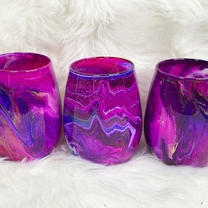 Stemless Wine Glasses in Magenta, Neon Pink and Purple , Colorful Drink ware, Pink Drinking Glasses, Christmas Gift, Housewarming Gifts