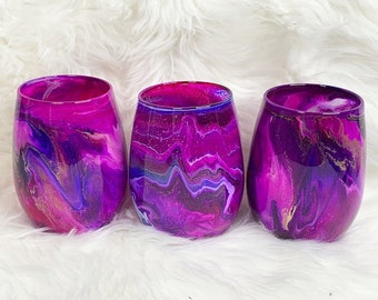 Stemless Wine Glasses in Magenta, Neon Pink and Purple , Colorful Drink ware, Pink Drinking Glasses, Christmas Gift, Housewarming Gifts