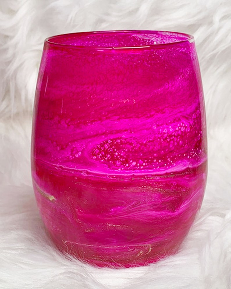 Neon Pink Stemless Wine Glasses Hand Painted Wine Etsy