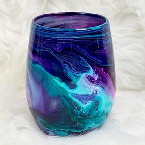 Stemless Wine Glasses, Teal and Purple Housewarming Gift, Unique Couple Wedding Gift, Bride and Groom Glasses, Bridesmaid Wine Glass Gifts image 6