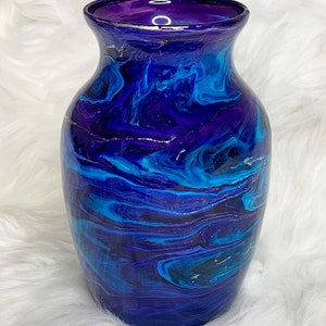 Blue Hand Painted Vase, Resin Art Home Decor,  Blue Mantel Decor, Beautiful Glass Vase, Vibrant Colorful Accent Piece