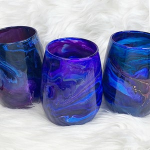 Hand Painted Wine Glasses, Jewel Tone Home  Decor, Housewarming Gift, Colorful Diner Party Glasses, Unique Glassware, Wedding Gift