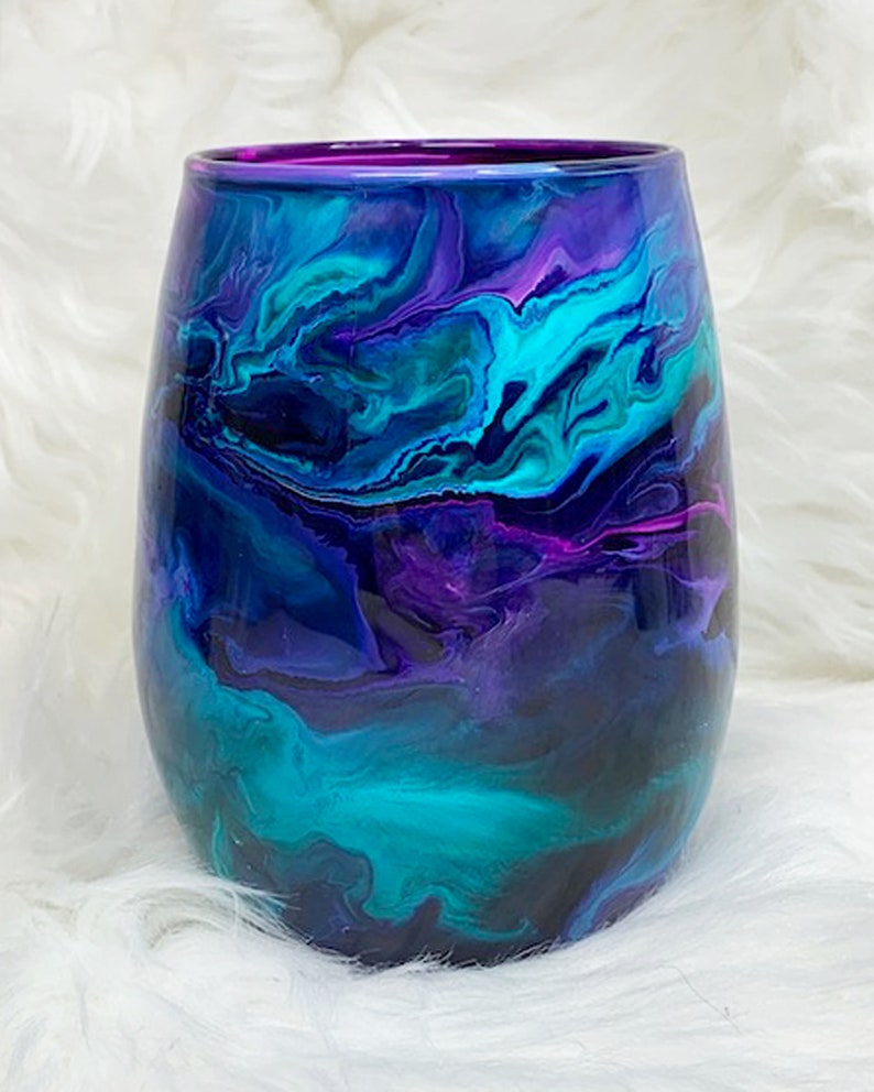 Stemless Wine Glasses, Teal and Purple Housewarming Gift, Unique Couple Wedding Gift, Bride and Groom Glasses, Bridesmaid Wine Glass Gifts image 9