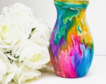 Hand Painted Glass Vase in Vibrant Spring Colors, Colorful Mantel Decor, Flower Vase, Vase for Bouquet, Table Centerpiece