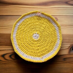 Crocheted Lemon Slice Round Dishcloth/Hot Pad