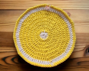 Crocheted Lemon Slice Round Dishcloth/Hot Pad