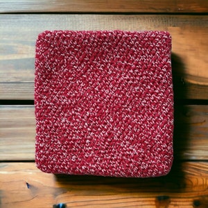 Crocheted Cranberry Red and White Double-Thickness Pot Holder