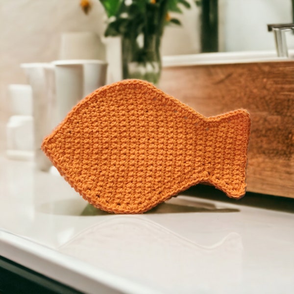 Crocheted Orange Fishie Fishie Toddler/Child Cotton Washcloth