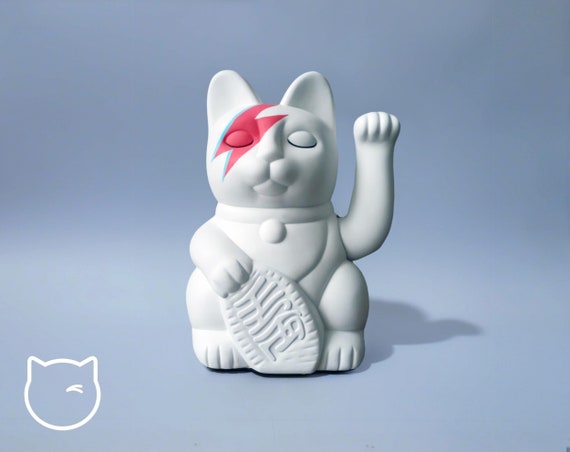 Chat chanceux signe porte bonheur Porcelaine 26 cm blanc Maneki neko de