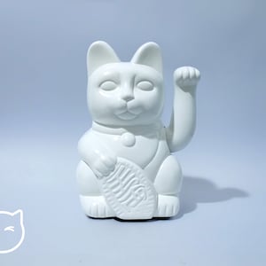 Hand painted Lucky Cat — White Gloss — 7 inches - 18cm