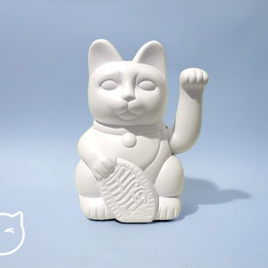 Hand painted Lucky Cat — White Matt — 7 inches - 18cm