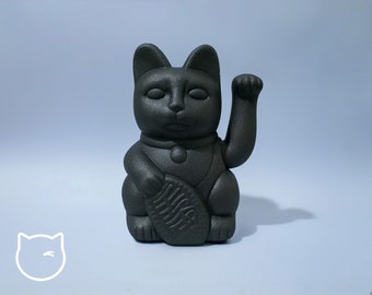 Lucky Cat peint à la main — Graphite industriel — 7 pouces - 18cm