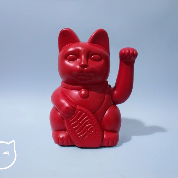 Hand painted Lucky Cat — Red — 7 inches - 18cm