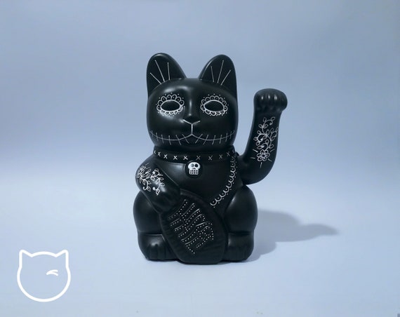 Hand Painted Black Catrina Lucky Cat - 7 Inch Maneki Neko - Etsy