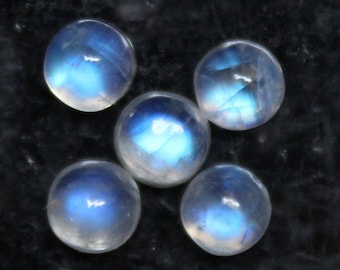 Pierre de cabochon de pierre de lune arc-en-ciel blanche naturelle, CABS de pierre de lune de feu bleu, taille 1-8 mm, bijoux ronds de pierre de lune cabochon, pierre de lune polonaise en vrac