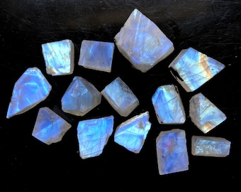 5 Raw Rainbow Moonstone Slabs: Blue Flashy Gemstone Nuggets