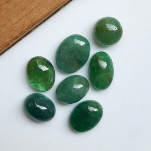 Natural Green Emerald Cabochons: 7 Mixed Jewelry Making Stones