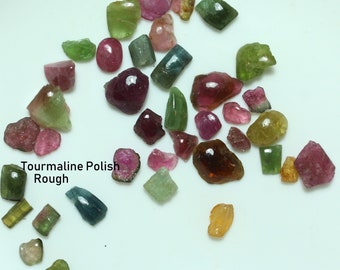 10 pièces de pierre brute polie de tourmaline brute, tranche de cristal de polissage multi-tourmaline naturelle naturelle de 6-8 mm/bijoux, fabrication de copeaux de pierres précieuses brutes de tourmaline