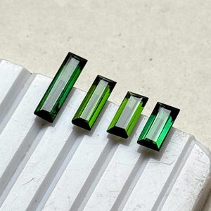Green Tourmaline Baguette Cut Gemstones: 4 Pcs Natural Faceted Jewelry Stones