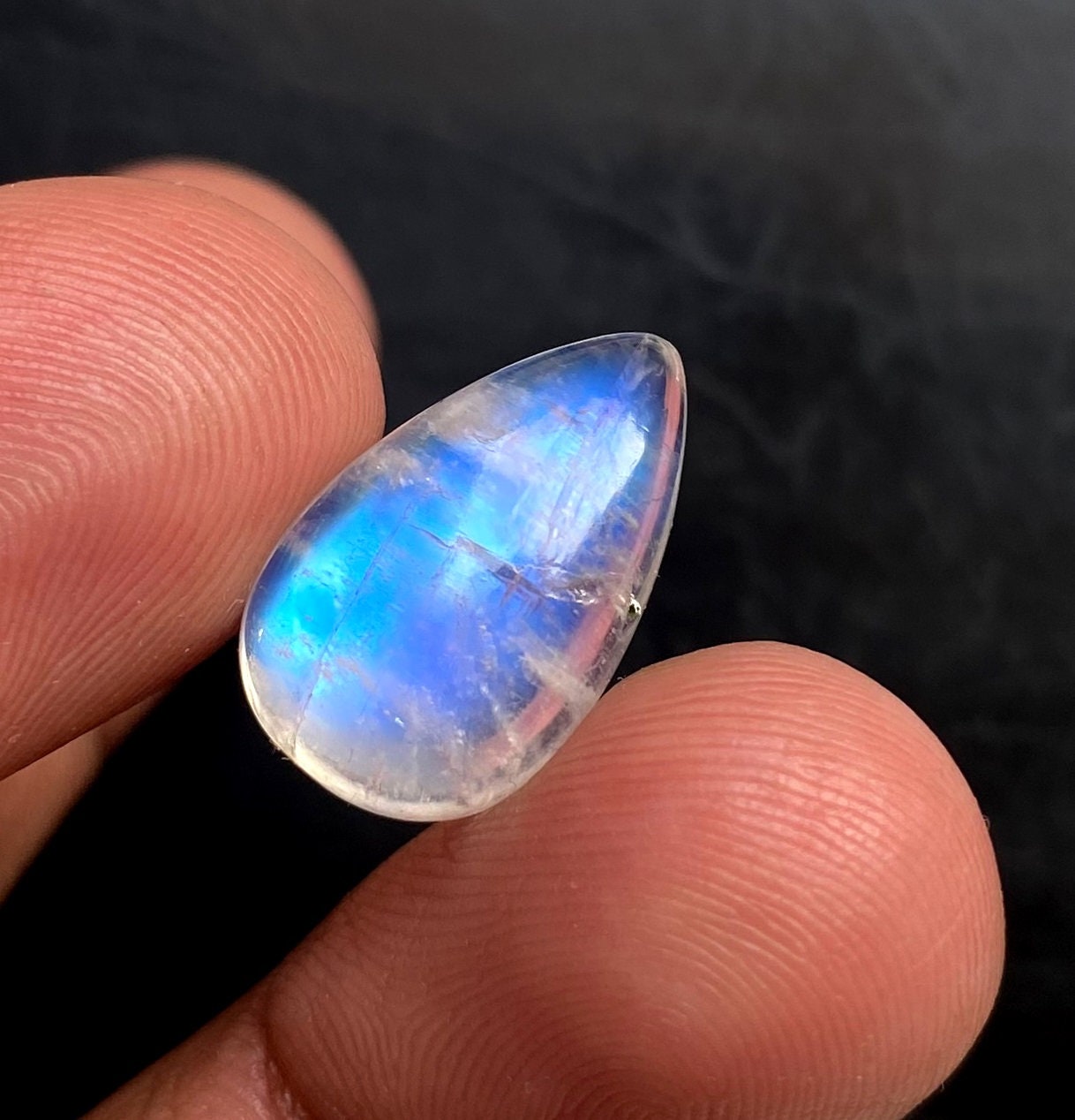 Natural Pear Moonstone Cabochon: Blue Flash Gemstone (11x17mm)