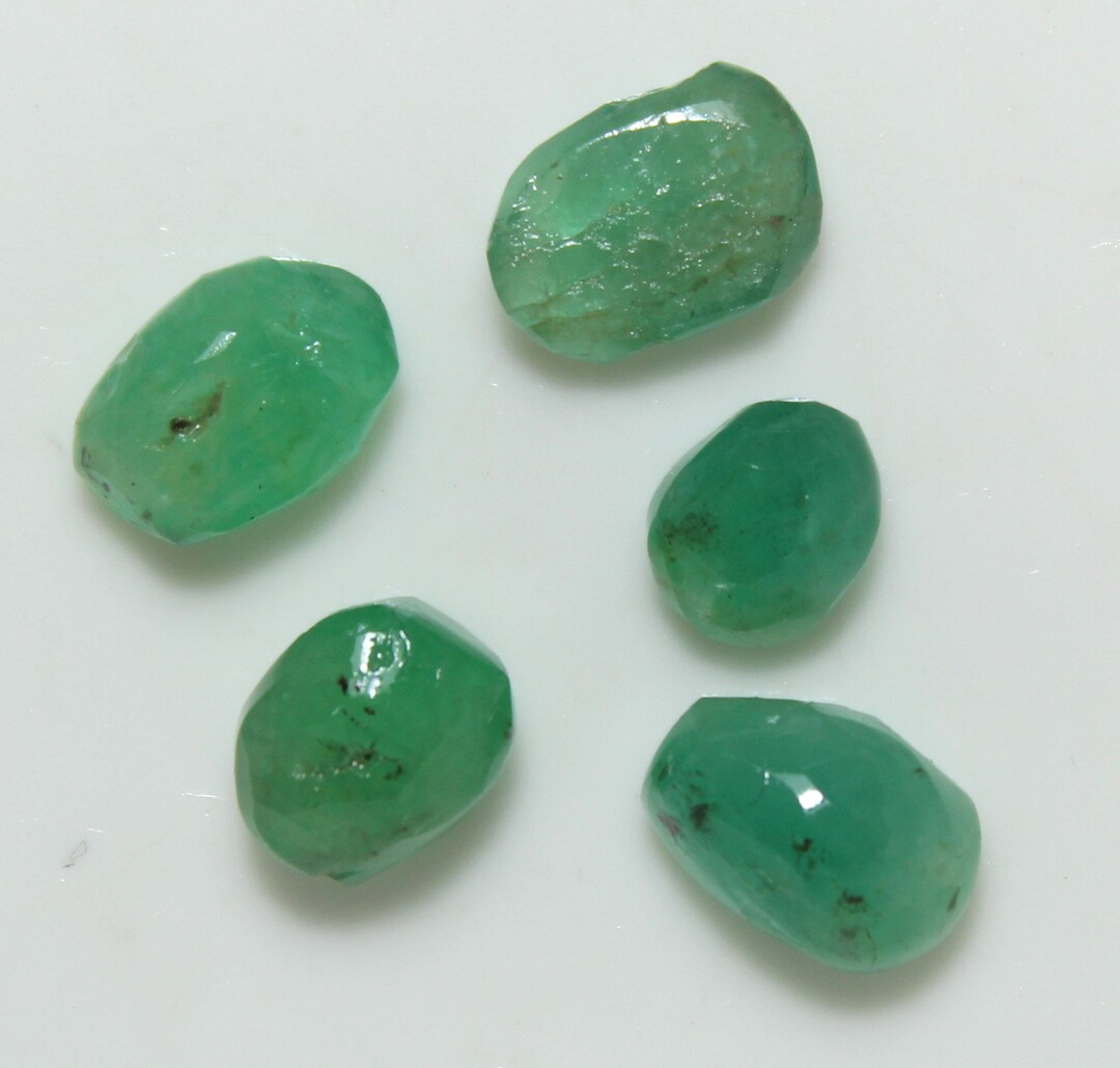 5 Zambian Emerald Tumble Stones: Raw Crystal Gemstone (6-8mm