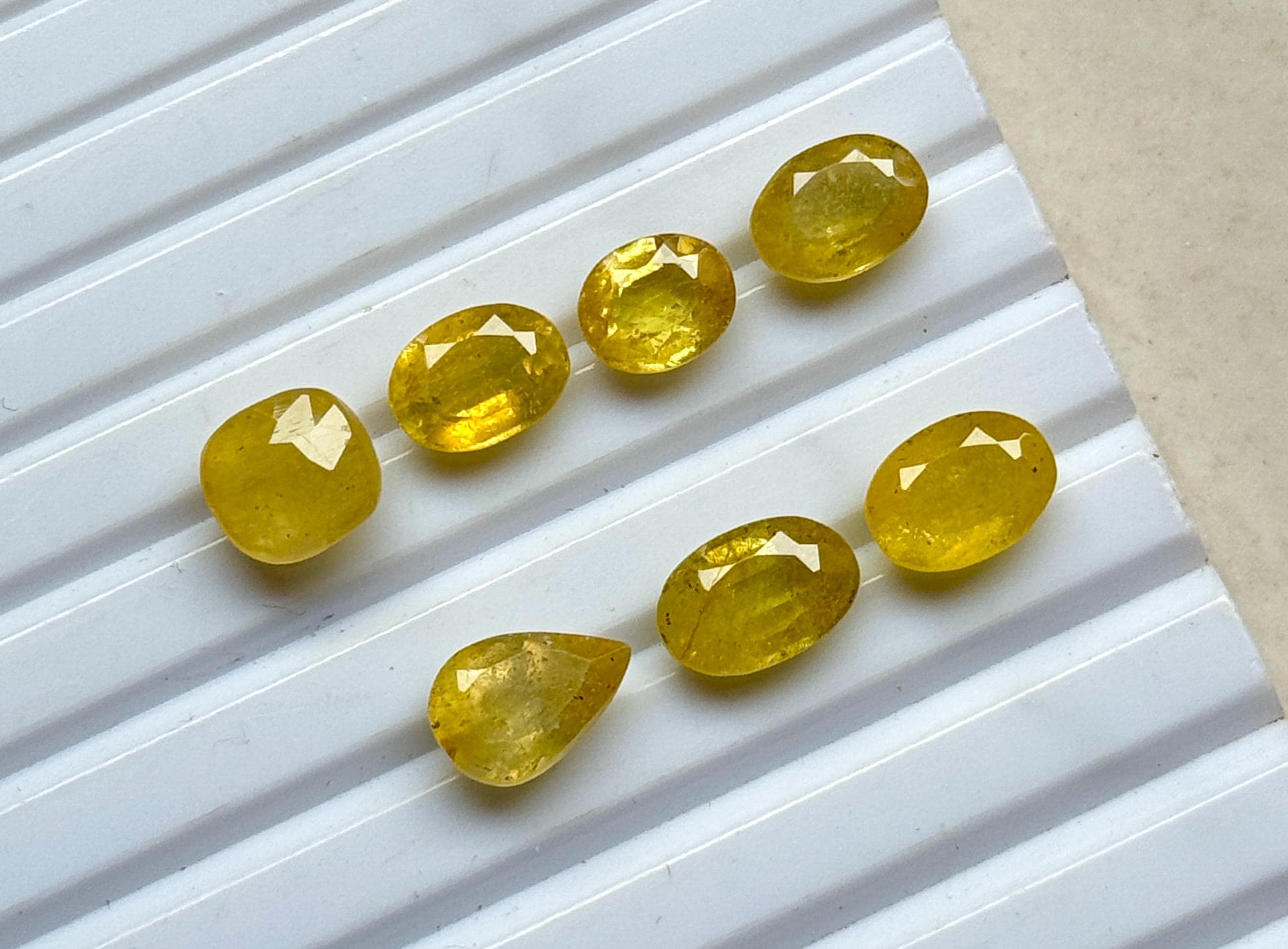 Yellow Sapphire Cut Stone Lot: Faceted Oval, Pear, Square Gems