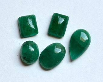 5 piezas de gemas pulidas de esmeralda verde, 7 x 9-8 x 13 mm, esmeralda natural, esmeralda ovalada, cojín, 14 CRT, fabricación de joyas, esmeralda cabujón, piedra preciosa