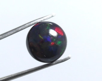 Natural Multi Fire Black Opal Cabochon, Genuine Ethiopian Opal Polished Stone, 10mm Round Opal Ring Stone, Loose Opal Gemstone Wholesaler