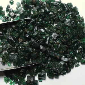 Natural Zambia Emerald Rough Stone: Dark Green Crystal Nuggets (3-7mm)