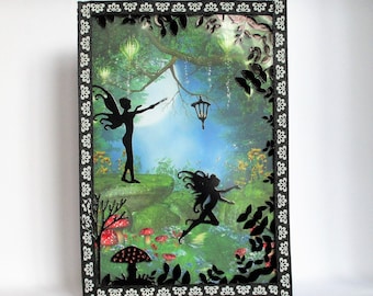 Woodland silhouette fairies birthday card