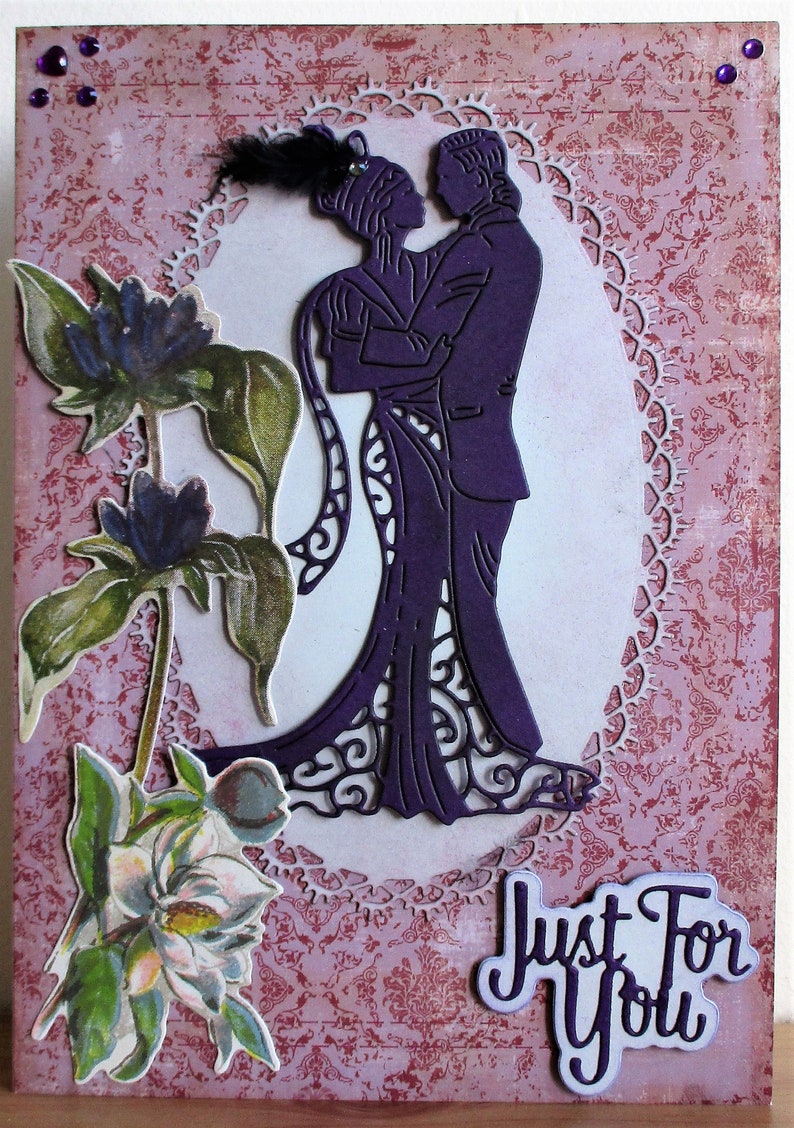 Alternative romantic couple purple silhouette card