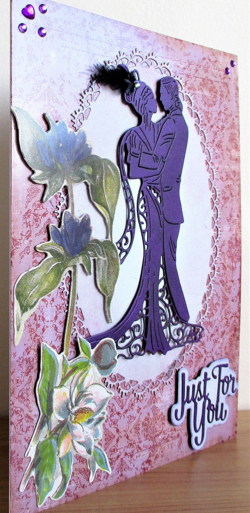 Alternative romantic couple purple silhouette card