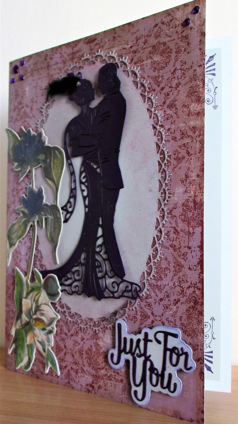 Alternative romantic couple purple silhouette card