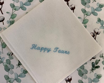 Wedding Handkerchief Blue Happy Tears 100% Cotton