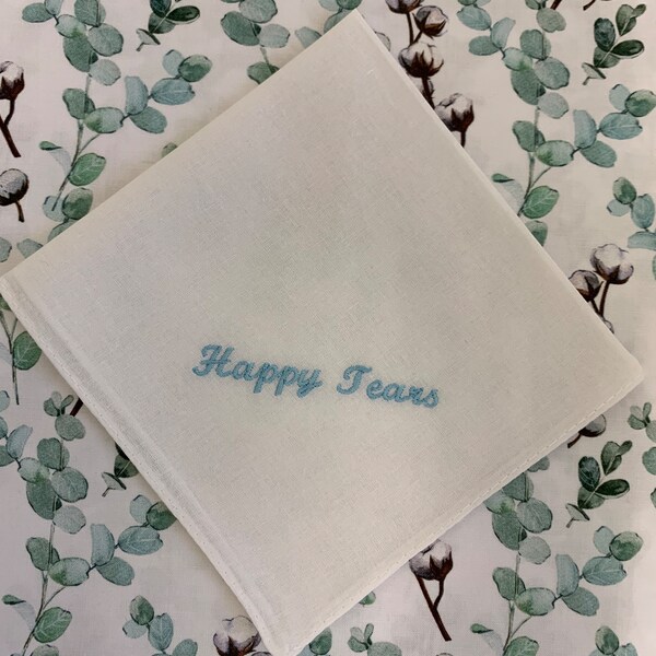 Wedding Handkerchief Blue Happy Tears 100% Cotton