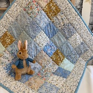 Boys Liberty Tana Lawn Patchwork Quilt Personalised Square 78cm x 78cm with Muslin Backing.Please be sure this size suits your requirements