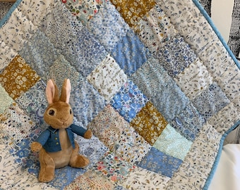 Boys Liberty Tana Lawn Patchwork Quilt Personalised Square 78cm x 78cm with Muslin Backing.Please be sure this size suits your requirements