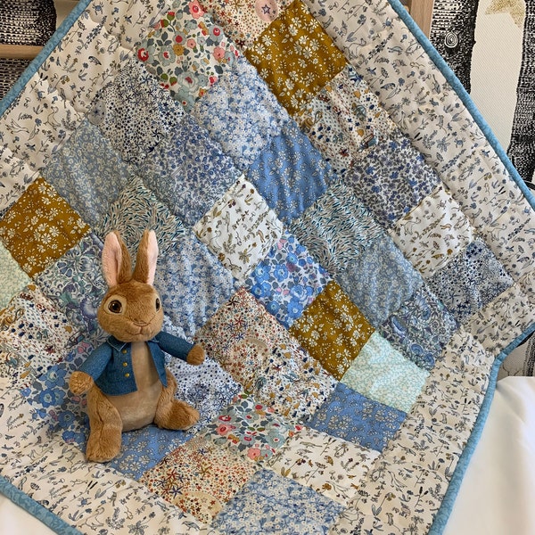 Boys Liberty Tana Lawn Patchwork Quilt Personalised Square 78cm x 78cm with Muslin Backing.Please be sure this size suits your requirements