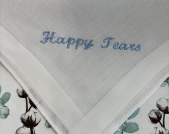Wedding Handkerchief Blue Happy Tears 100% Cotton