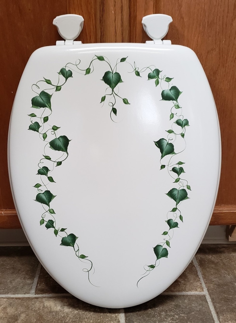 Hand Painted Elongated IVY Toilet Seat/white Wooden Etsy