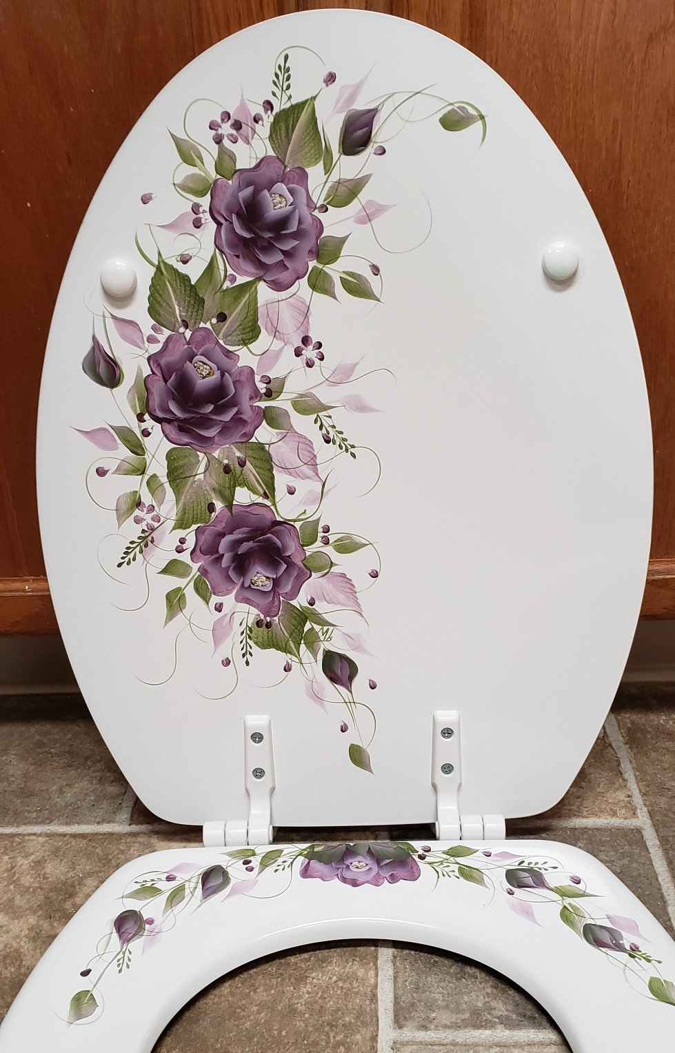 Hand Painted Roses Toilet Seat/eggplant Purple/whiteelongated Etsy