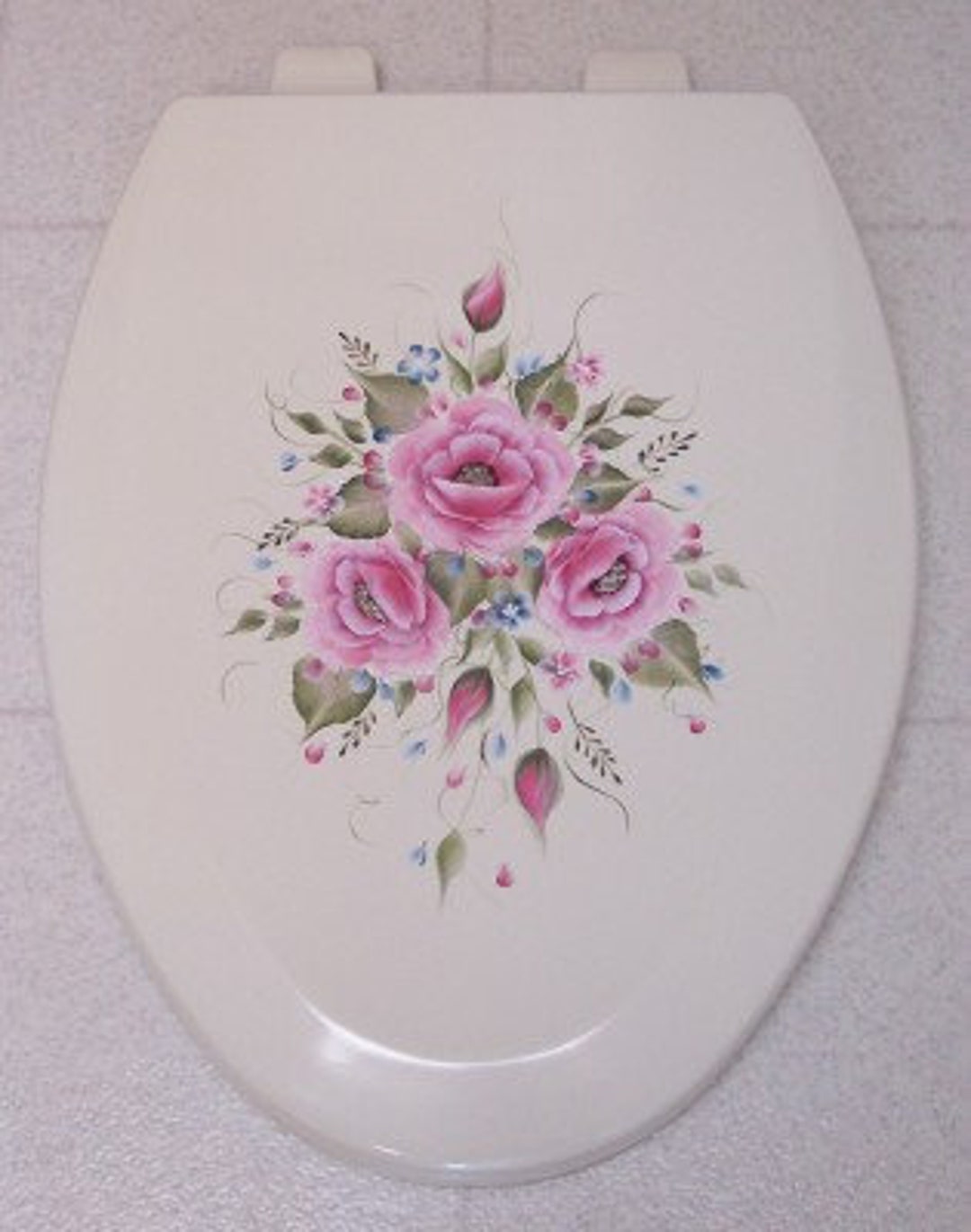 Hand Painted Roses Toilet Seat/pink Roses Blue and Pink Etsy